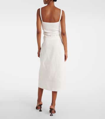 Jupe midi Alessandra brodée en lin | SIR