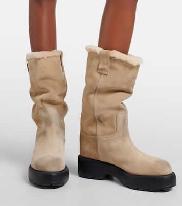 Stiefel aus Veloursleder mit Shearling | Miu Miu