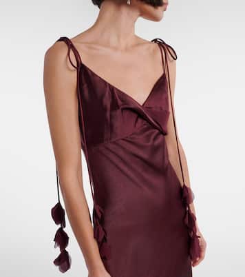 Floral-appliqué satin slip dress | Self-Portrait