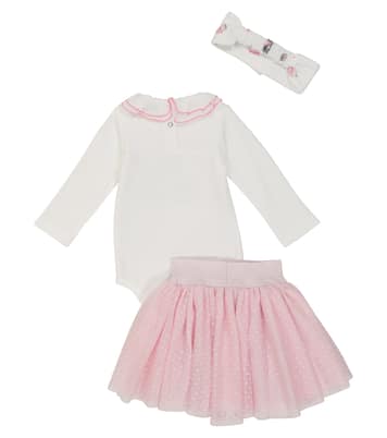 Ensemble grenouillère, jupe et bandeau en coton pour bébé | Monnalisa