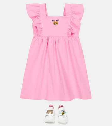 فستان من قماش مُجعّد مع تطريز Teddy Bear | Moschino Kids