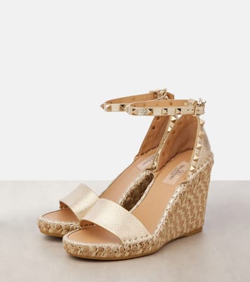 Espadrilles compensées Rockstud Double 105 en cuir | Valentino Garavani