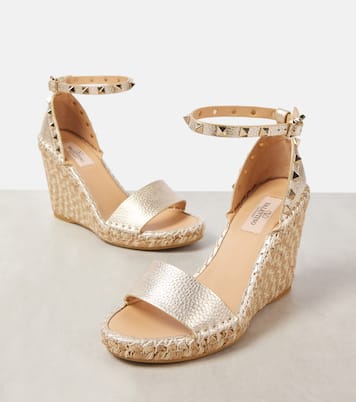 Espadrilles compensées Rockstud Double 105 en cuir | Valentino Garavani