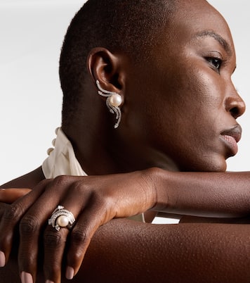 Pearlescent 18kt white gold earrings with diamonds and pearls | Yeprem