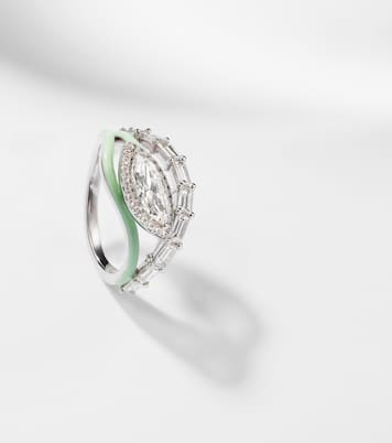 Anello Oasis in oro bianco 18kt e smalto con diamanti | Kamyen