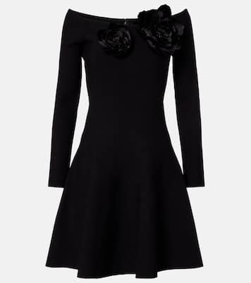 Floral-appliqué off-shoulder minidress | Oscar de la Renta
