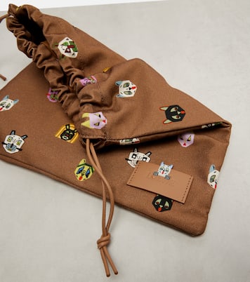 x Louis Wain leather-trimmed cotton pouch | Loewe
