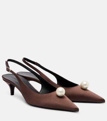 Embellished satin slingback pumps | Magda Butrym