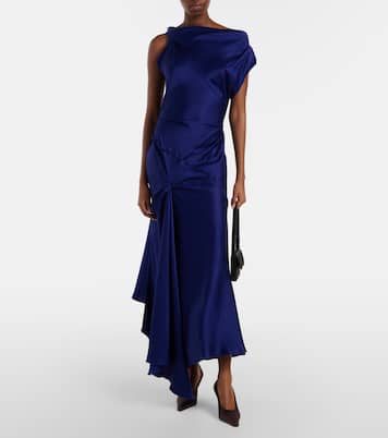 Draped asymmetric satin midi dress | Victoria Beckham