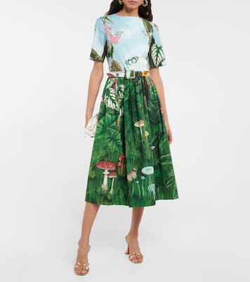 Abito midi in misto cotone con stampa | Oscar de la Renta