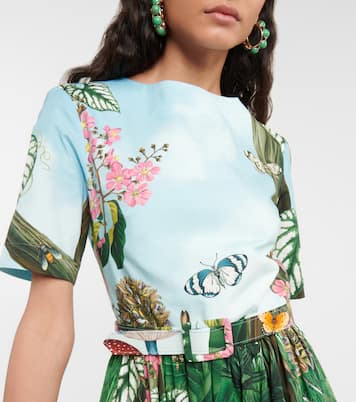 Abito midi in misto cotone con stampa | Oscar de la Renta