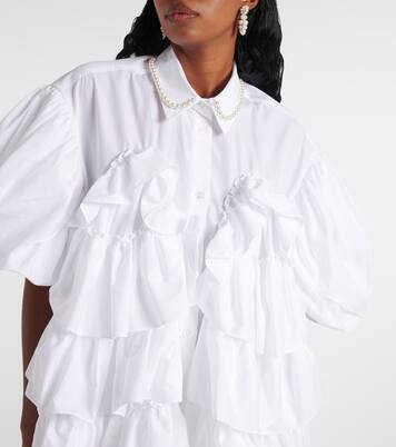 Faux pearl-embellished cotton shirt in white - Simone Rocha  