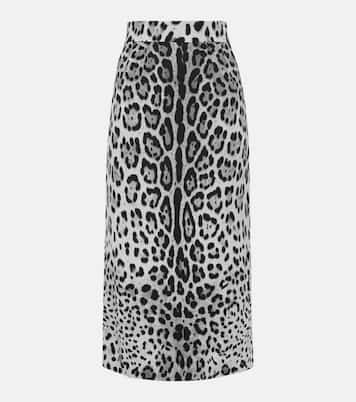 Jupe crayon en soie mélangée à motif léopard | Dolce&Gabbana