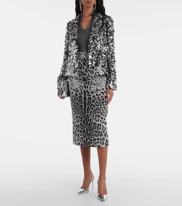 Jupe crayon en soie mélangée à motif léopard | Dolce&Gabbana