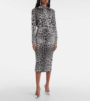 Jupe crayon en soie mélangée à motif léopard | Dolce&Gabbana