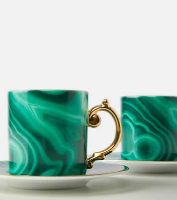 Malachite set of 6 espresso cups and saucers | L'Objet
