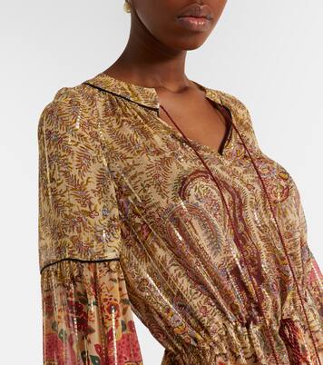 Paisley feather-trimmed silk-blend blouse | Valentino