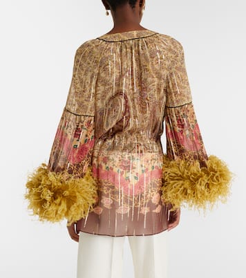 Paisley feather-trimmed silk-blend blouse | Valentino