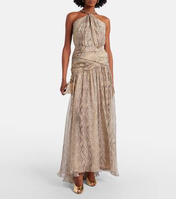 Snake-print silk chiffon maxi skirt | Elie Saab