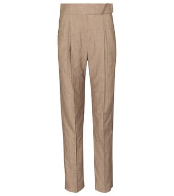 Pantalon droit à taille haute en laine et lin | Brunello Cucinelli