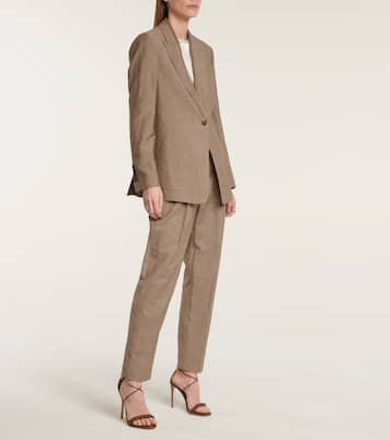 Pantalon droit à taille haute en laine et lin | Brunello Cucinelli