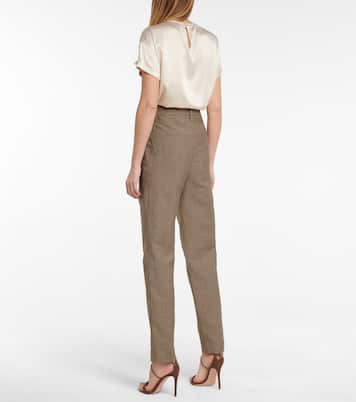 Pantalon droit à taille haute en laine et lin | Brunello Cucinelli