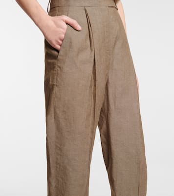 Pantalon droit à taille haute en laine et lin | Brunello Cucinelli