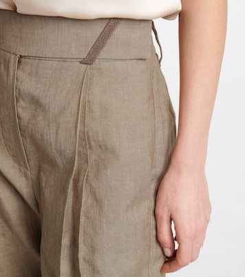 Pantalon droit à taille haute en laine et lin | Brunello Cucinelli