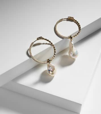 14kt gold hoop earrings with Baroque pearls and diamonds | Mateo