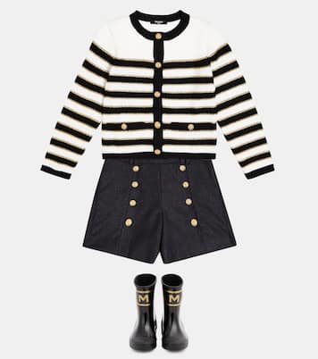 Cardigan rayé en laine mélangée | Balmain Kids
