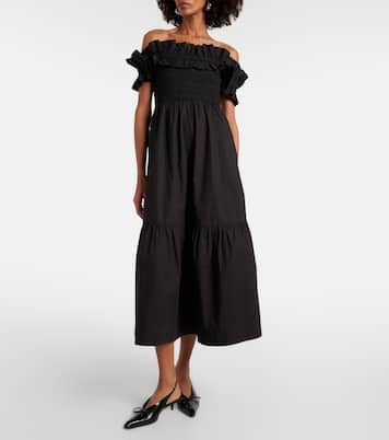 Midikleid Shirred aus Baumwollpopeline | Ganni