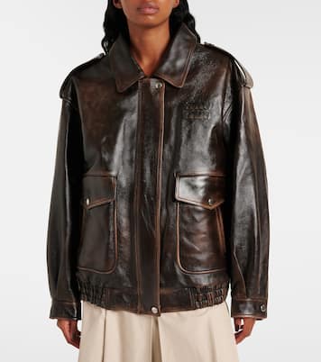 Lederjacke mit Faux Shearling | Miu Miu