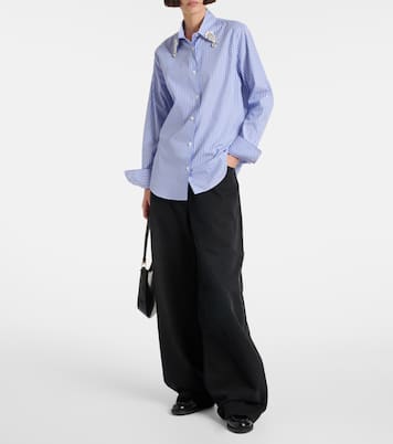 Embellished striped cotton poplin shirt | Prada