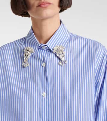 Embellished striped cotton poplin shirt | Prada