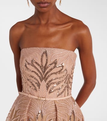시퀸 스트랩리스 이브닝 가운 | Elie Saab