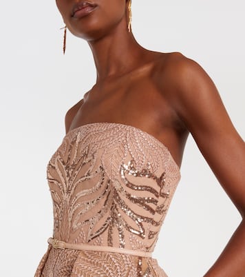 시퀸 스트랩리스 이브닝 가운 | Elie Saab