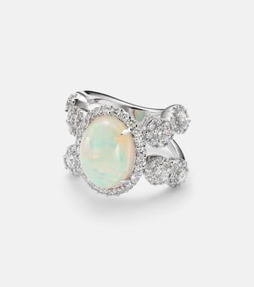 Anello Reign Supreme in oro bianco 18kt con diamanti e opale | Yeprem