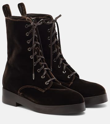 Ben 20 leather-trimmed velvet combat boots | Aquazzura