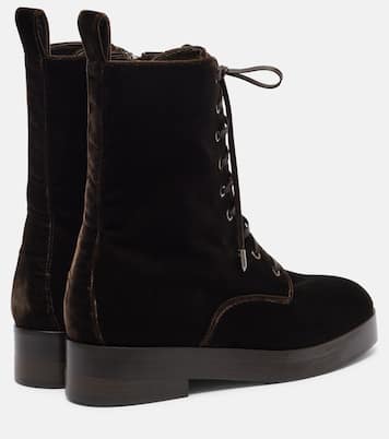 Ben 20 leather-trimmed velvet combat boots | Aquazzura