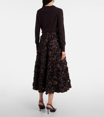 Floral-appliqué mesh midi skirt | Rotate