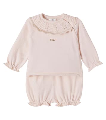 Baby ruffled cotton and cashmere playsuit | Chloé Kids