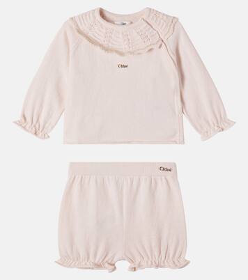 Baby ruffled cotton and cashmere playsuit | Chloé Kids