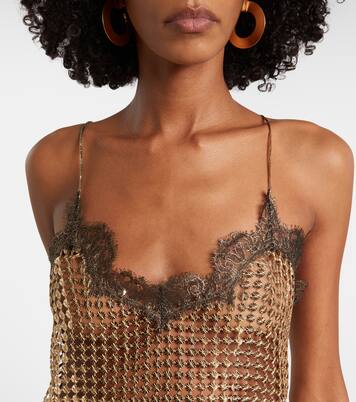 Sequined lace-trimmed top | Roberto Cavalli