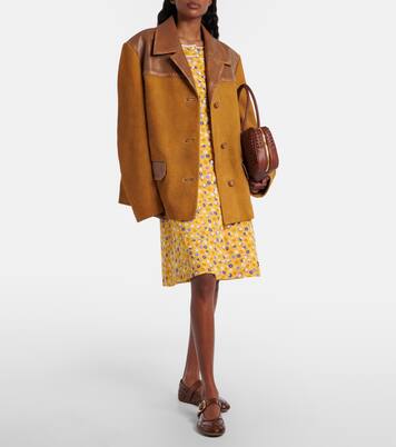 Leather-trimmed oversized suede jacket | Miu Miu