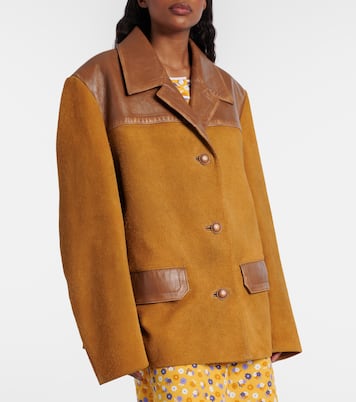 Leather-trimmed oversized suede jacket | Miu Miu