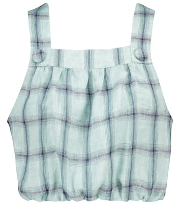 Blouson checked linen crop top | Lisa Marie Fernandez