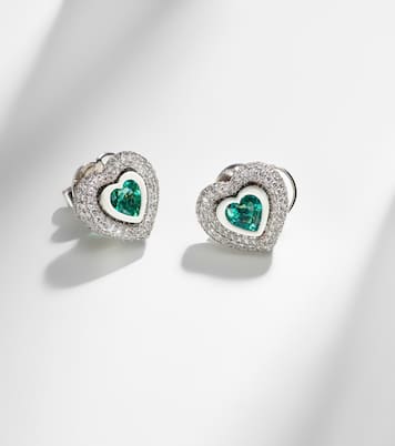 Boucles d'oreilles Heart en or blanc 18 ct, diamants et émeraudes | Kamyen