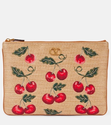 VLogo Cherryfic raffia-effect pouch | Valentino Garavani