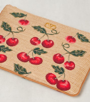 VLogo Cherryfic raffia-effect pouch | Valentino Garavani