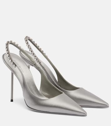 Lidia 105 embellished satin slingback pumps | Paris Texas